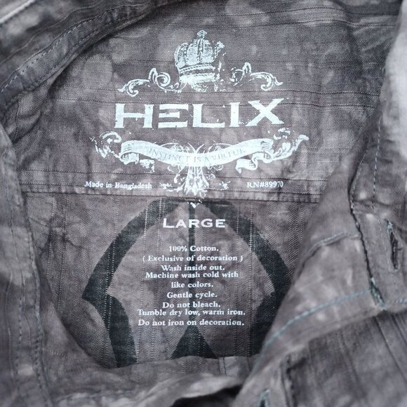 Helix Brown Tie Dye Velvet Crosses Graphic Button Down Shirt Men's L Long Sleeve - Picture 5 of 6